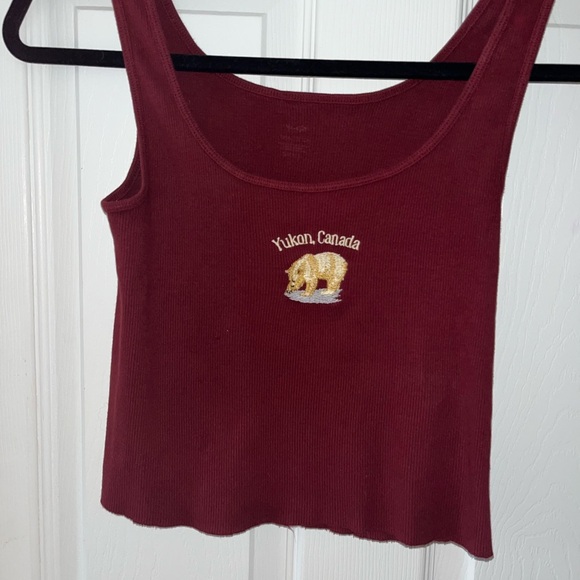 Brandy Melville Tops - Brandy Melville Women's Burgundy Tank Top with Bear Embroidery One Size